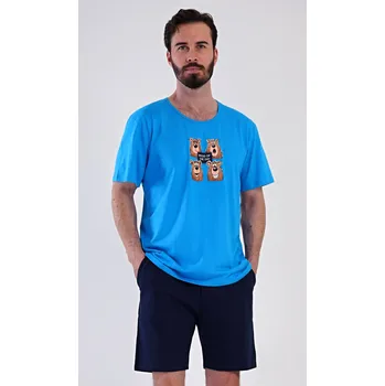 Pánské pyžamo Vienetta MAN Pánské pyžamo šortky Méďa Happy: modrá XXL