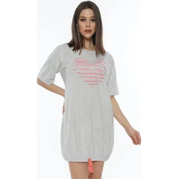 Dámské noční prádlo Vienetta Dámské domácí šaty s krátkým rukávem Srdce: světle šedá S