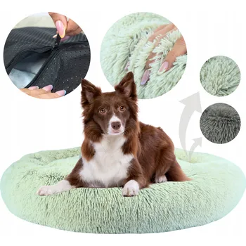 Pelíšek pro psa Pelíšek pro psa PLYŠOVÉ lůžko SHAGGY BÉŽOVÉ velké kolo PREMIUM 90cm vel. XL