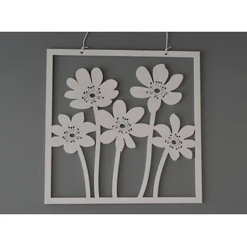 Dřevěný závěs / dekorace - Květy ve čtverci