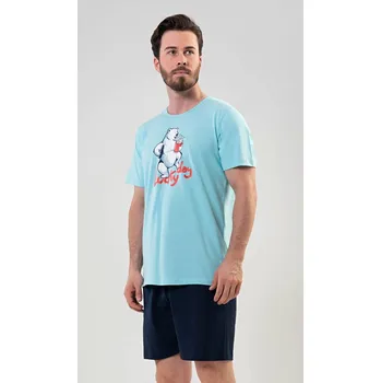 Pánské pyžamo Vienetta MAN Pánské pyžamo šortky Lucky day: azurová L