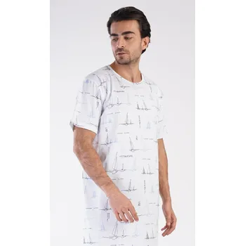 Pánská noční košile Vienetta MAN Pánská noční košile s krátkým rukávem Plachetnice: bílá XXL