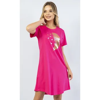 Dámská noční košile Vienetta Dámská noční košile s krátkým rukávem Peříčko: tmavě růžová 2XL