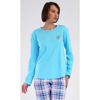 Dámské pyžamo Vienetta Dámské pyžamo dlouhé Happiness: tyrkysová S