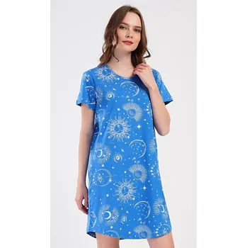 Dámské noční prádlo Vienetta Dámské domácí šaty s krátkým rukávem Měsíc: modrá M
