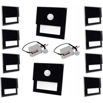 Nástěnné svítidlo Sada 8x LED schodišťové svítidlo 230V + 2 pohybový detektor černé, teplá nebo studená bílá