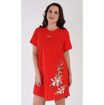 Dámské noční prádlo Vienetta Dámská noční košile s krátkým rukávem Alena: červená 2XL