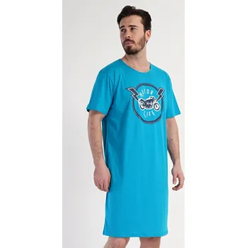 Pánská noční košile Vienetta MAN Pánská noční košile s krátkým rukávem Motocycle: tyrkysová XXL