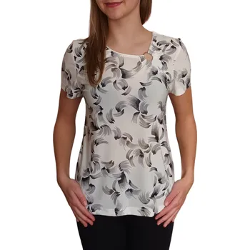 Dámská halenka Halenka Kepa style bílá s černým vzorem a ozdobným dekoltem velikosti Kepa: 48