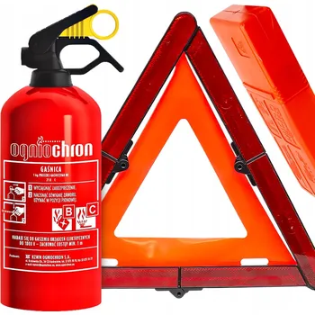 Hasicí přístroj HASICÍ PŘÍSTROJ DO AUTA 1 KG BC + VÝSTRAŽNÝ TROJÚHELNÍK SKLÁDACÍ S HOMOLOGACÍ E13