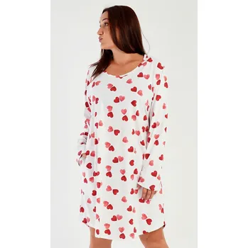 Dámské šaty Vienetta Dámské domácí šaty s dlouhým rukávem Srdce: jahodová 3XL
