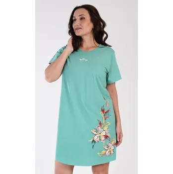 Dámské noční prádlo Vienetta Dámská noční košile s krátkým rukávem Alena: zelená 1XL