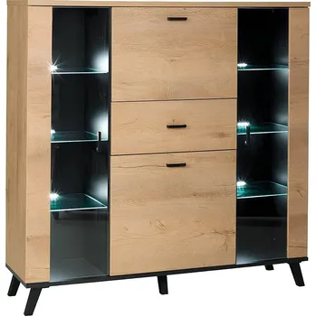 Komoda Komoda s vitrínou SIRAN TYP 3, dub lefkas/černá