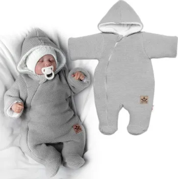Kojenecká kombinéza Zimní pletená kombinézka/overálek s kapucí Baby Nellys - světle šedá, vel. 62, Velikost koj. oblečení 62 (2-3m)