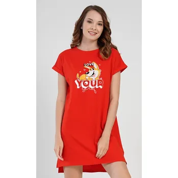 Dámská noční košile Vienetta Dámská noční košile s krátkým rukávem Love your self: červená S