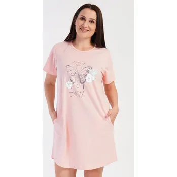 Dámské šaty Vienetta Dámské domácí šaty s krátkým rukávem Motýl: lososová 3XL
