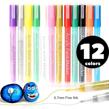 Akrylové fixy Velles 12 ks, hrot 0,7 mm, bez zápachu