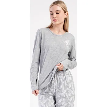Dámská móda Vienetta Dámské pyžamo dlouhé Peříčko: šedá XL