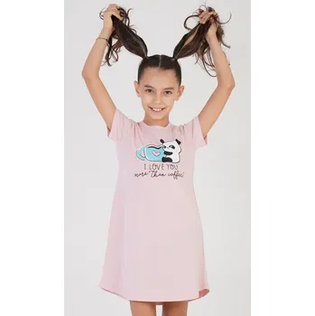 Vienetta Kids Dětská noční košile s krátkým rukávem Panda: světle lososová 15 - 16