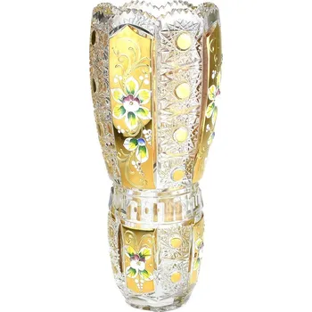 Váza Bohemia Crystal hand cut Váza 25 cm bohatý brus 500PK + zlato s vysokým smaltem