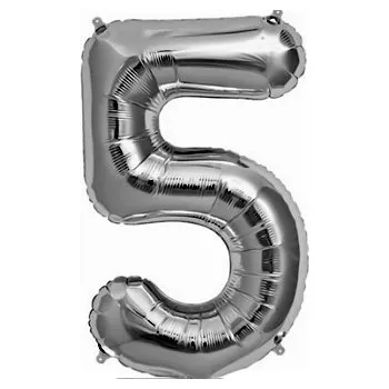 Balónek Fóliový balónek číslice 5 stříbrný na narozeniny