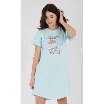 Dámské noční prádlo Vienetta Dámská noční košile s krátkým rukávem Botanical: mentolová L