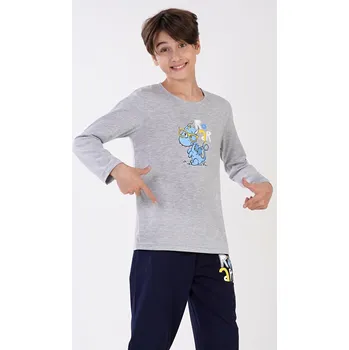 Chlapecké pyžamo Vienetta Kids Dětské pyžamo dlouhé Dinosaurus: šedá 5 - 6