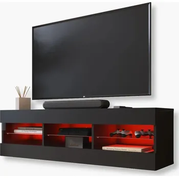 Televizní stolek Komodee Tivoli TV stolek 140 Černý Skleněné police RGB LED