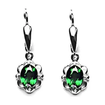 Náušnice Stříbrné visací náušnice zirkon smaragd - NK1140 (Stříbrné náušnice se zirkony)