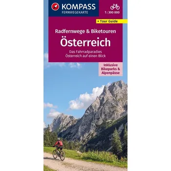 KOMPASS Radfernwegekarte Radfernwege & Biketouren Österreich - Übersichtskarte 1:300.000
