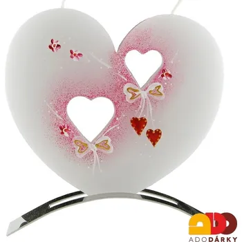 Svíčka Svíčka 2 knoty svatební, srdce + kovový stojánek (Ručně malovaná svíčka)