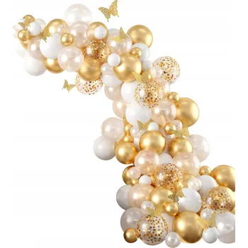 Party dekorace BALÓNKOVÁ GIRLANDA BÍLÁ ZLATÁ STĚNA SVATÉ PŘIJÍMÁNÍ, SVATÝ KŘEST, NAROZENINY 111 KS