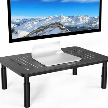 Černý stojan pod monitor nebo notebook, stolek, police s nastavitelnou výškou