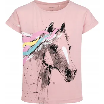 Dívčí tričko Dívčí tričko růžové bavlna velikost 134, tričko pro dívky s koněm Endo