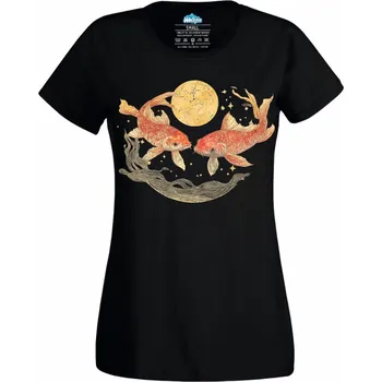Dámské tričko Koi Ryby při Měsíci (Velikost: 4XL, Barva: Černá)