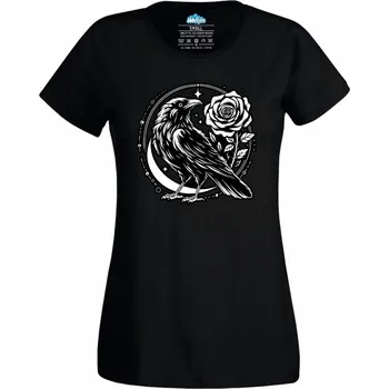 Dámské tričko Vrána a Růže Crow Rose Moon (Velikost: 4XL, Barva: Černá)