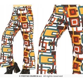 Karnevalový kostým Barevné DISCO kalhoty Groovy široké nohavice 70. a 80. léta Hippie Karneval M
