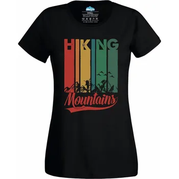 Dámské tričko Dámské tričko Retro Horolezectví Hiking Mountains (Velikost: XL, Barva: Černá)