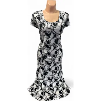 Dámské šaty Šaty pro svatební matky ELVI, Barva Bílá s černým tiskem, Velikost XXXL 54, Materiál 94%Pes 6% Spandex