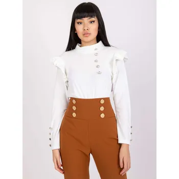 Dámské tričko Bílé dámské velurové tričko s volánky DHJ-BZ-6533A.44P-white Velikost: ONE SIZE