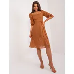 Hnědé romantické madeirové midi šaty LK-SK-509372.45-light brown Velikost: 42