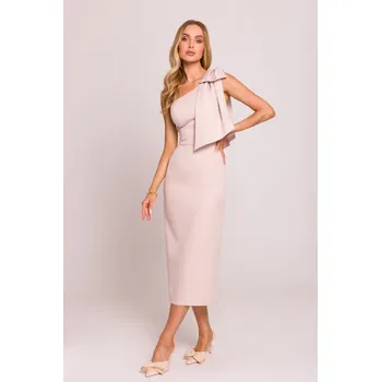 Dámské šaty Elegantní Béžové Šaty s Mašlí na Jedno Rameno - Moe, EU XL i529_581394306083332673