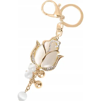 PŘÍVĚSEK NA KLÍČE PŘÍVĚSEK NA KLÍČE DO KABELKY S TULIPÁNEM RŮŽÍ ZLATO BÍLÁ