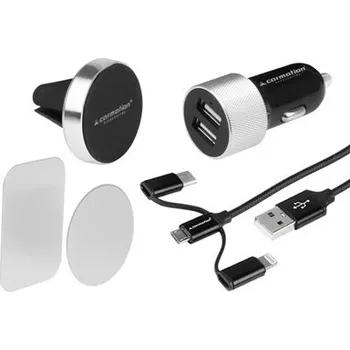 CESTOVNÍ SADA: NABÍJEČKA 2X USB 3.1A + KABEL 3V1: MICRO USB / LIGHTNING / CARMOTION