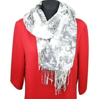 Šála Dámská šála smetanovo - černá se zvířaty a stromy 2v1 (Oboustranný dámský šál )