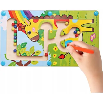 Dřevěná hračka Magnetický labyrint Hračka pro děti Montessori, motiv žirafa, 3+