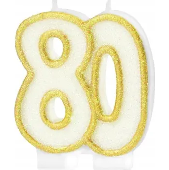Dortová svíčka Svíčka k 80. narozeninám zlatá třpytivá 80