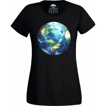 Dámské tričko Malovaná Planeta Země Planet Earth (Velikost: 4XL, Barva: Černá)