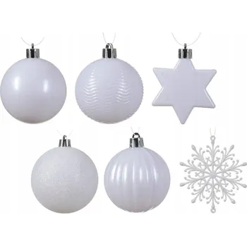 Vánoční dekorace Vánoční Baňky plastové mix sada bílé vánoční x40