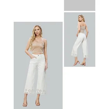 Široké džínové kalhoty 7/8 Ormi 2239 barva: zelená-khaki, velikost: S